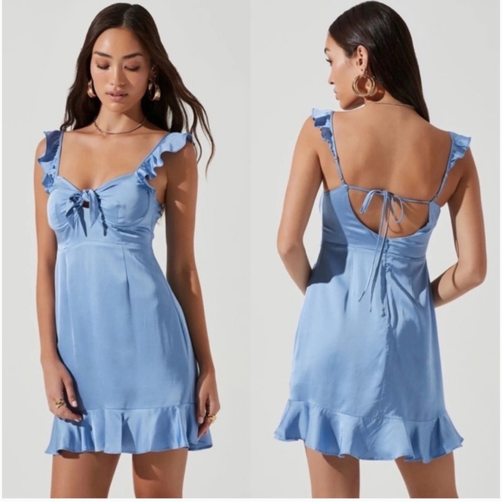 Astr Light Blue Backless Ruffle Dress